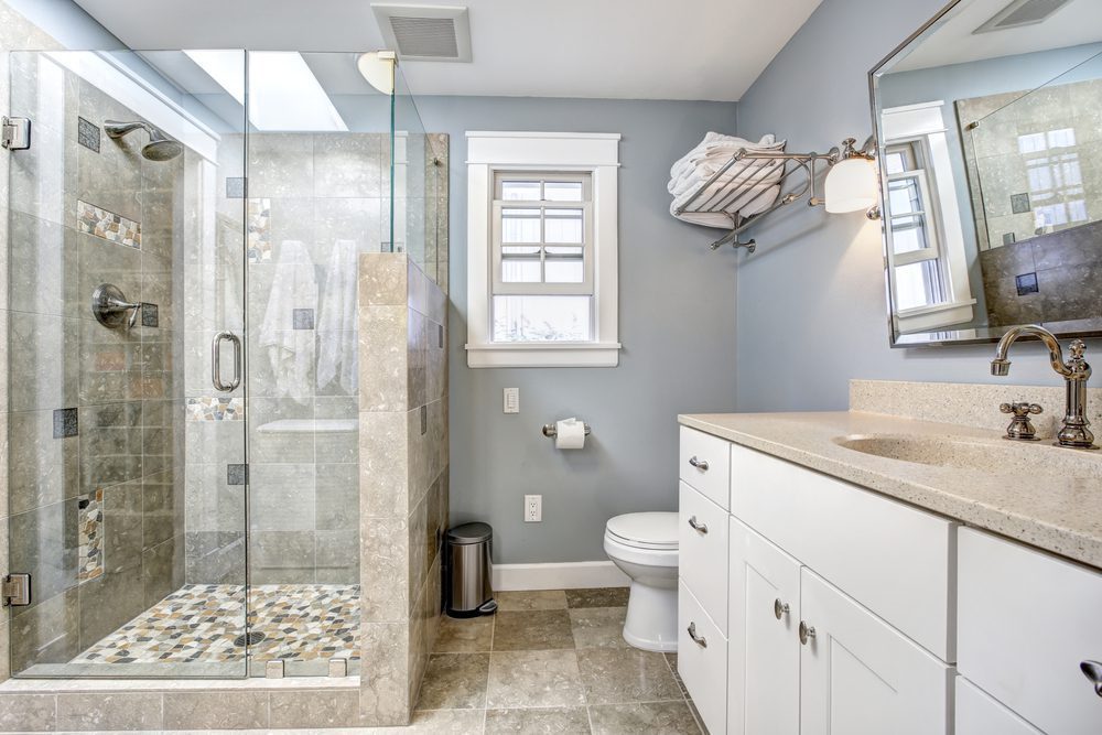 Modern Bathroom Interior With Glass Door Shower