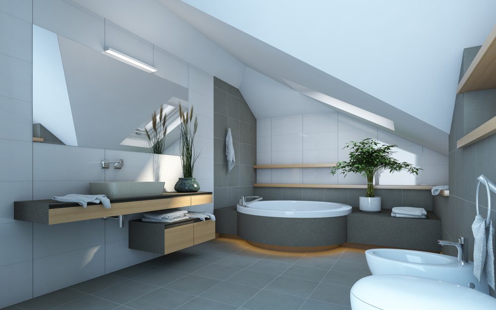 Bathroom In Grey And White Colours